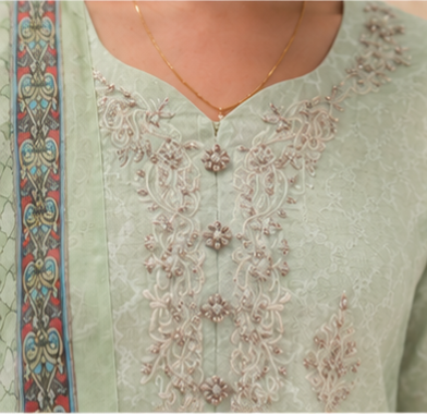 Pastel Mint Green Heavy embroidery worked yoke 3 pic set AYLIN0028