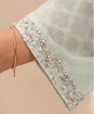 Pastel Mint Green Heavy embroidery worked yoke 3 pic set AYLIN0028