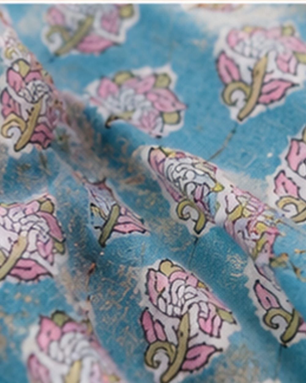 Blue printed yock embridered cotton cordset AYLN002
