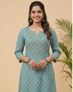 Blue printed yock embridered cotton cordset AYLN002