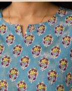 Blue printed yock embridered cotton cordset AYLN002