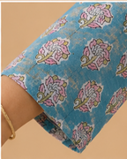 Blue printed yock embridered cotton cordset AYLN002