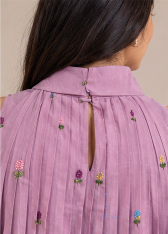 Floral Embroidery Pleated Dress