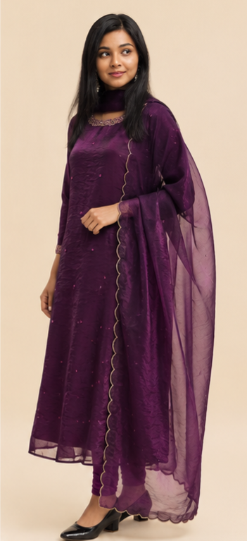 Burgundy Velvet Organza Suit Set
