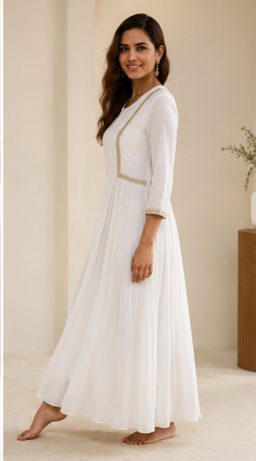 White Chandery  L shape Lace Yoke Dress AYLIN0036