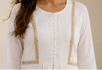 White Chandery  L shape Lace Yoke Dress AYLIN0036