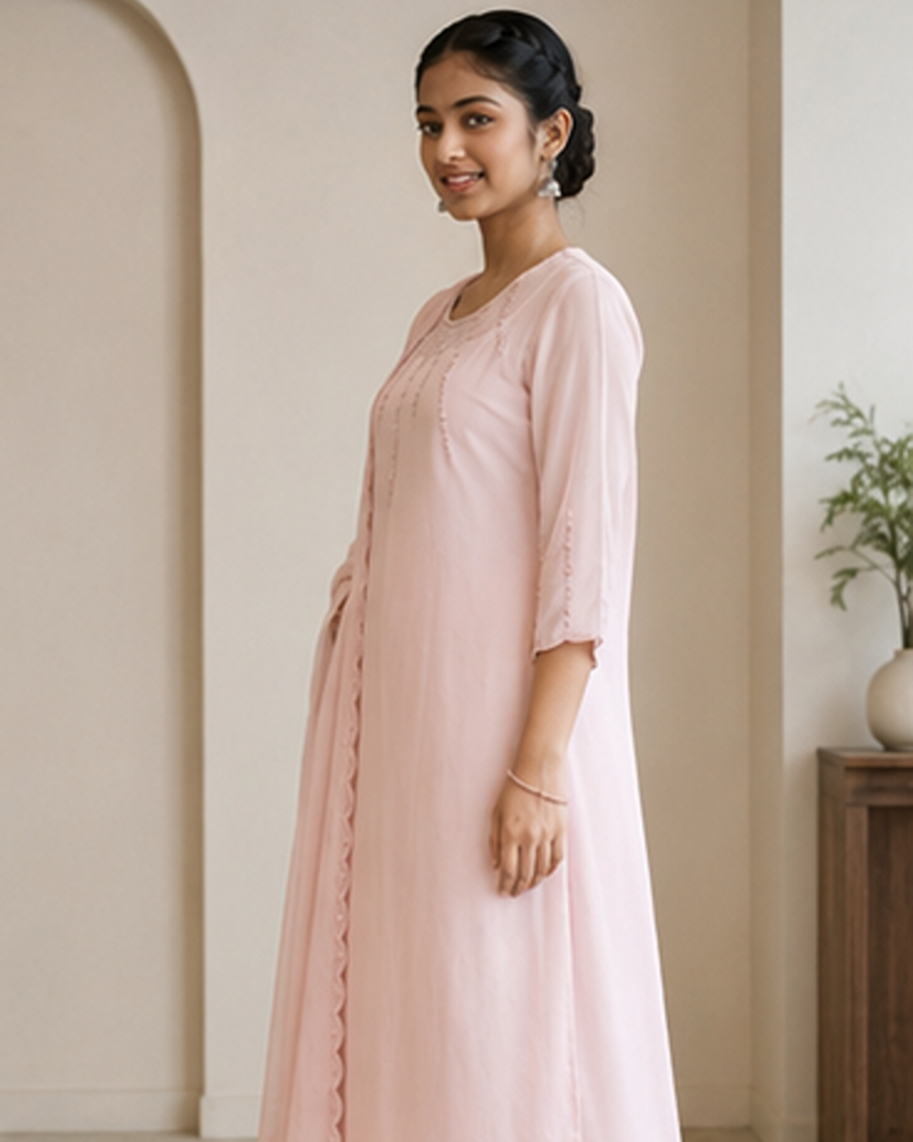 Peach Handworked Viscose Georgette 4-Piece Set AYLIN0037