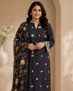 Charcoal Black with Ivory Embroidery Set AYLIN0038