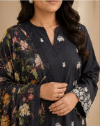 Charcoal Black with Ivory Embroidery Set AYLIN0038