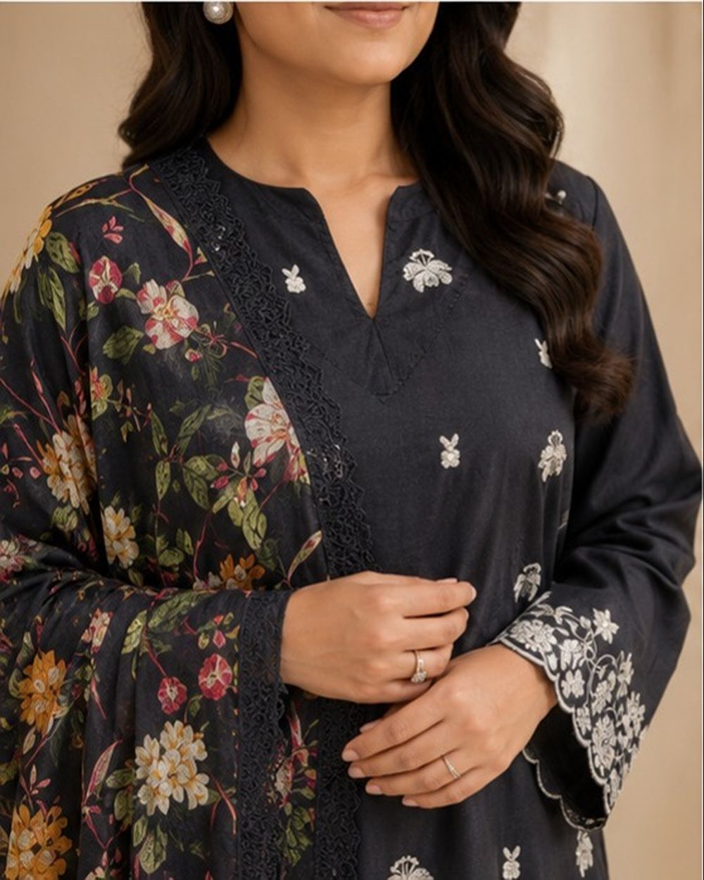 Charcoal Black with Ivory Embroidery Set AYLIN0038