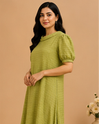 Sage green textured A-line elegant 2-side cowl dress AYLIN0040