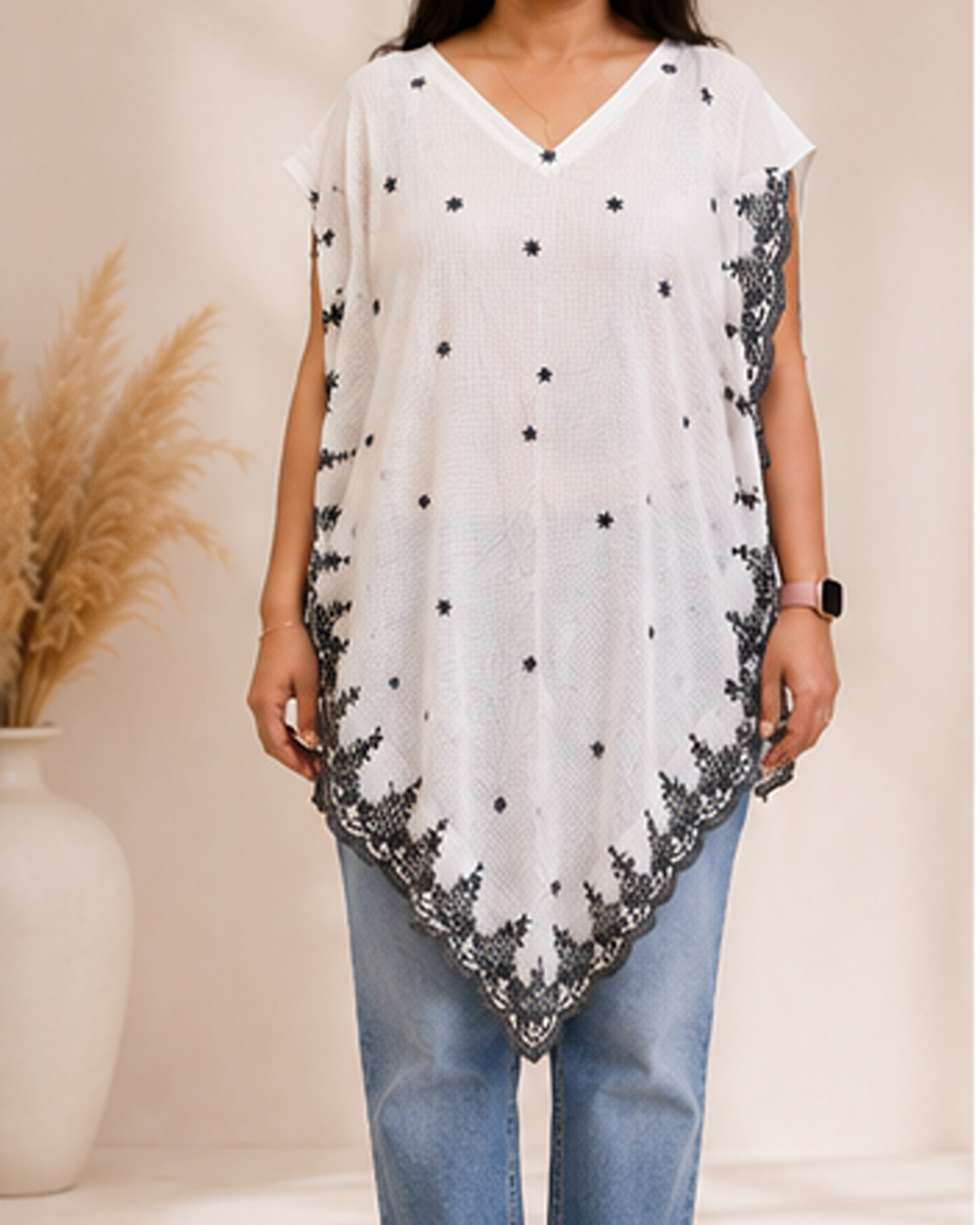 Premium Embroidered Cotton Kota Kaftan  AYLIN0041