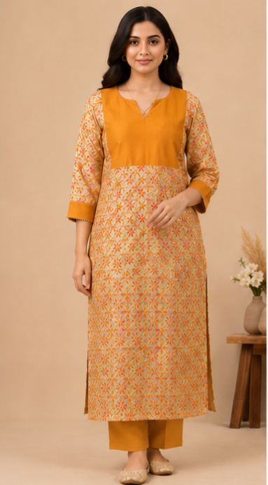 Straight-cut ethnic Tussar Silk kurti AYLIN0043