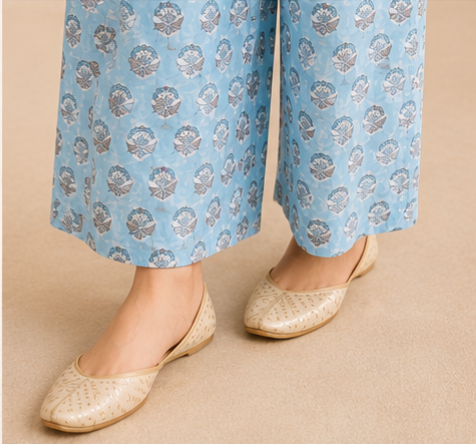light blue, printed cotton A-line kurta (top) AYLIN0044