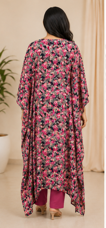 Elegant printed kaftan set featuring flowy sleeves, AYLIN0045
