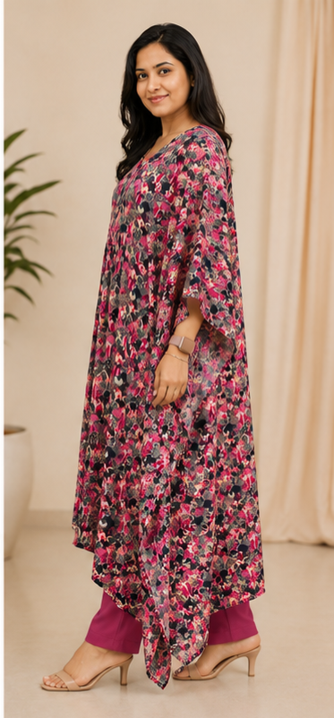 Elegant printed kaftan set featuring flowy sleeves, AYLIN0045