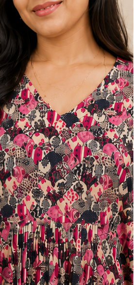 Elegant printed kaftan set featuring flowy sleeves, AYLIN0045
