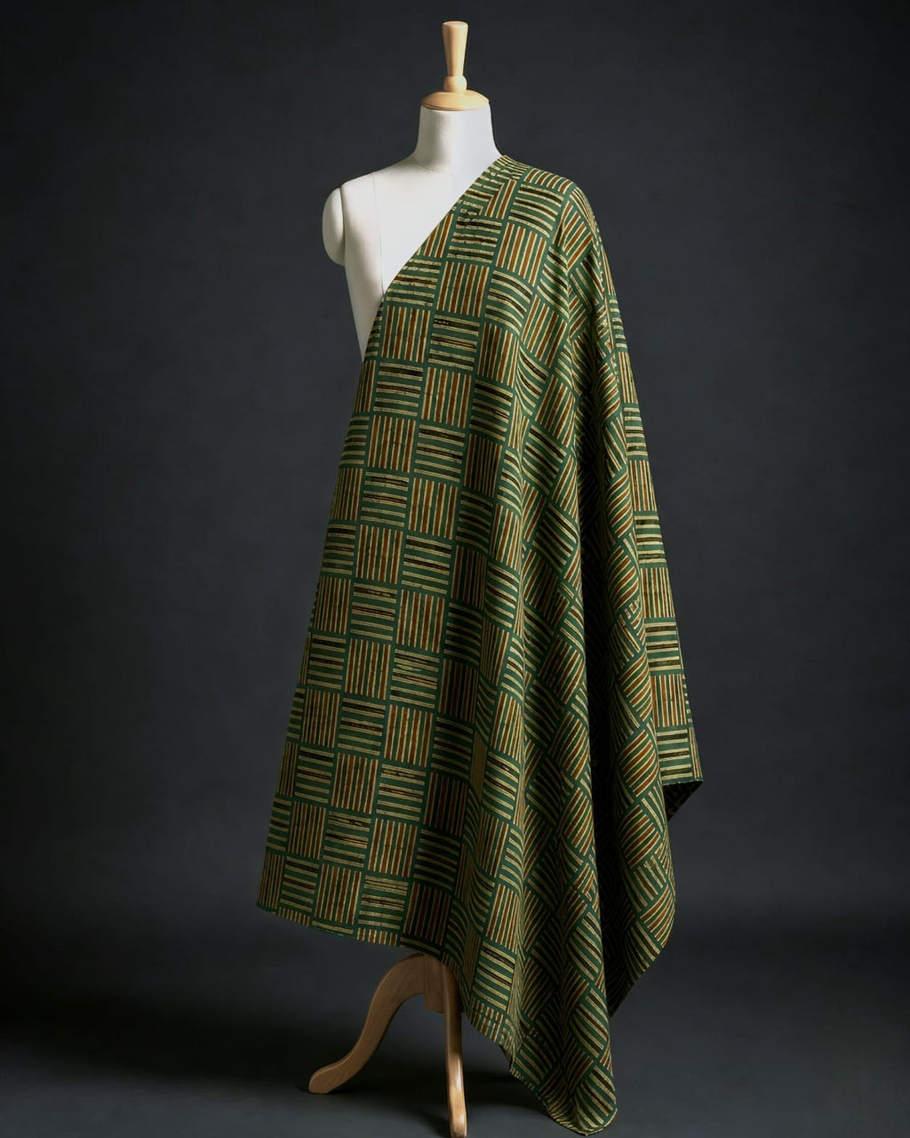 Olive Green with Multicolour Stripe Pattern Modal Silk Fabric AYLN0048