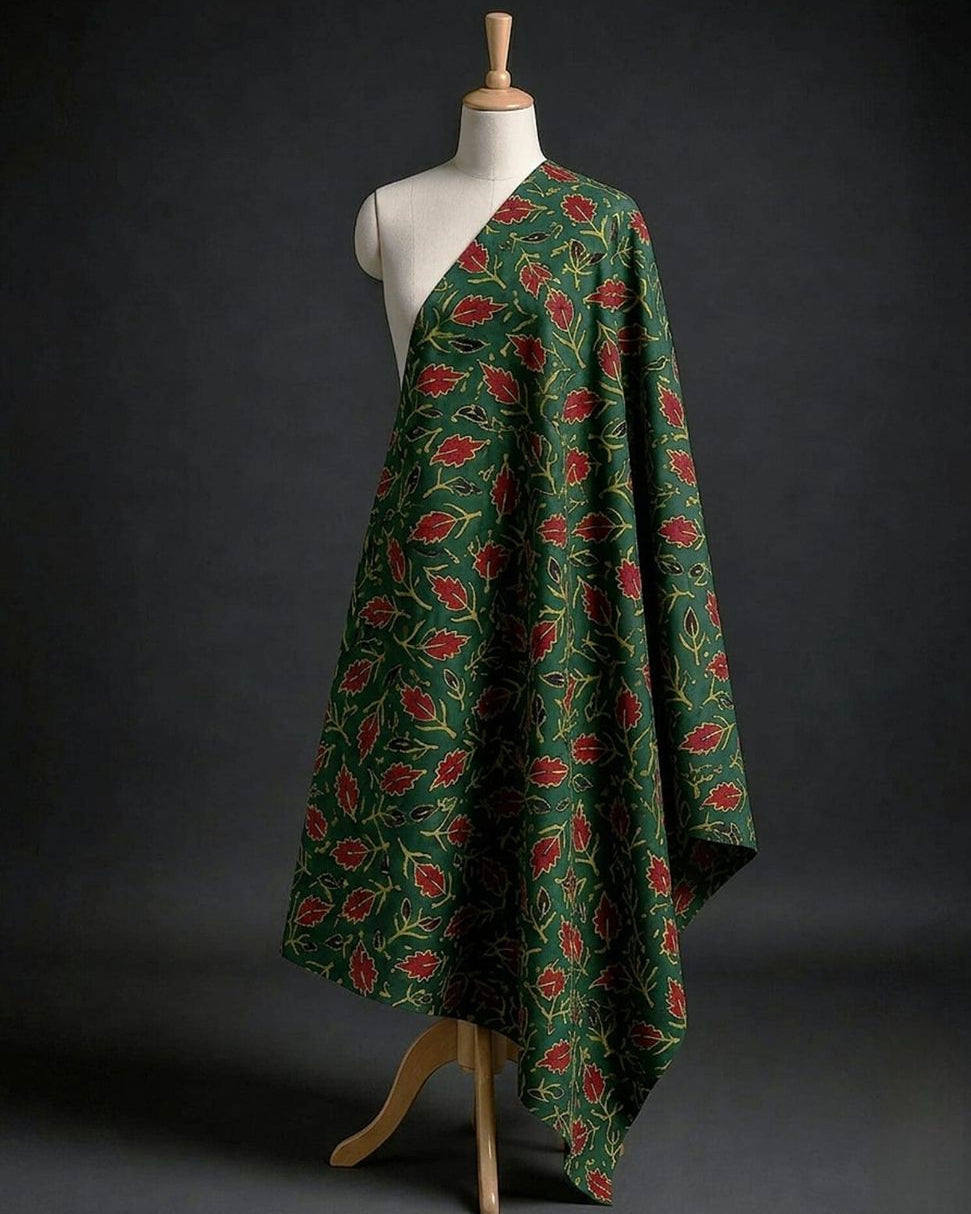 Rich Forest Green with Multicolour Accents Modal Silk  Fabric AYLN0050
