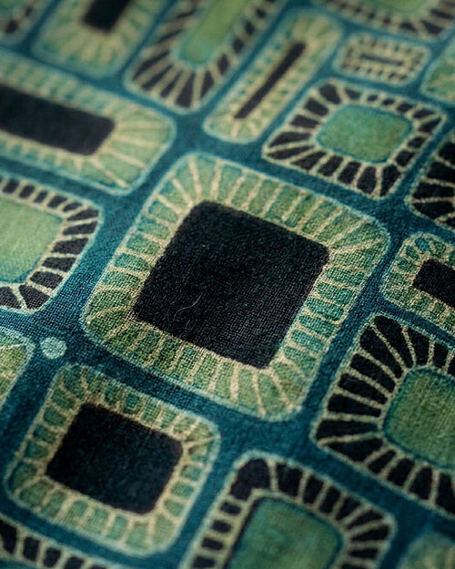 Deep Teal Blue With Olive Green And Black Accents Modal Silk  Fabric