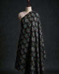 Deep Black Traditional Floral Handblock Print Modal Silk Fabric
