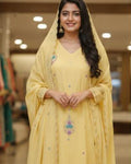 Baby yellow big motif hand embrodered 3 Piece set AYLN005