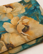 Teal Floral Linen Cotton Fabric