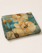 Teal Floral Linen Cotton Fabric