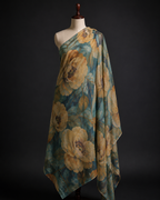 Teal Floral Linen Cotton Fabric