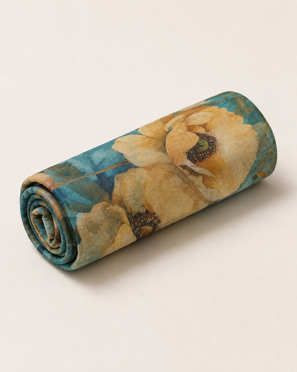 Teal Floral Linen Cotton Fabric