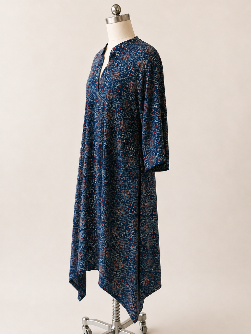 Modal Silk Printed Dress – Rich Navy Blue