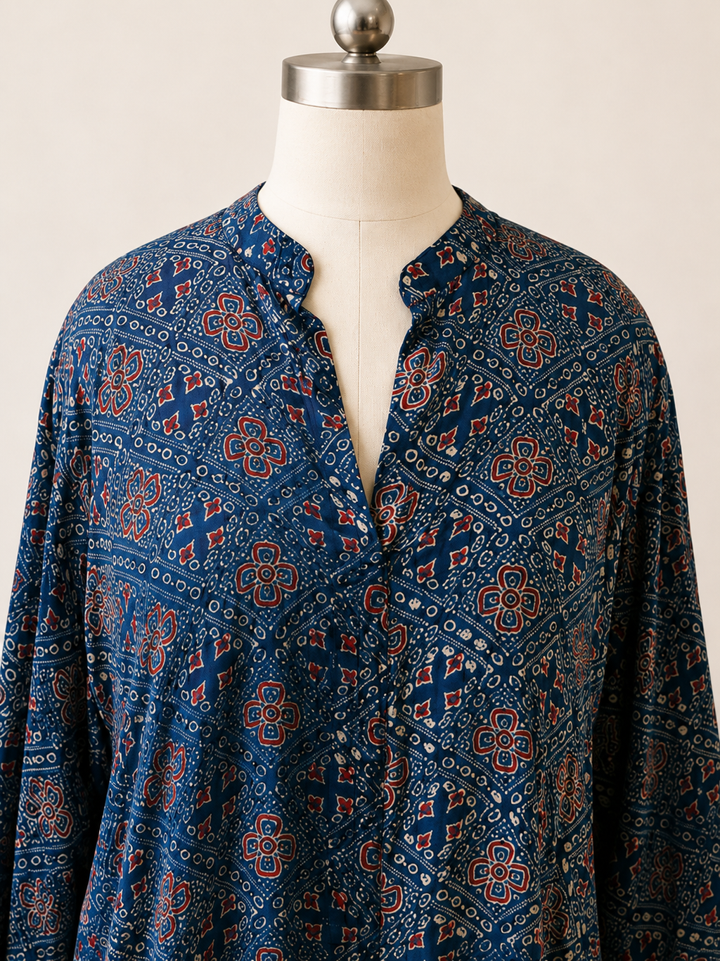Modal Silk Printed Dress – Rich Navy Blue