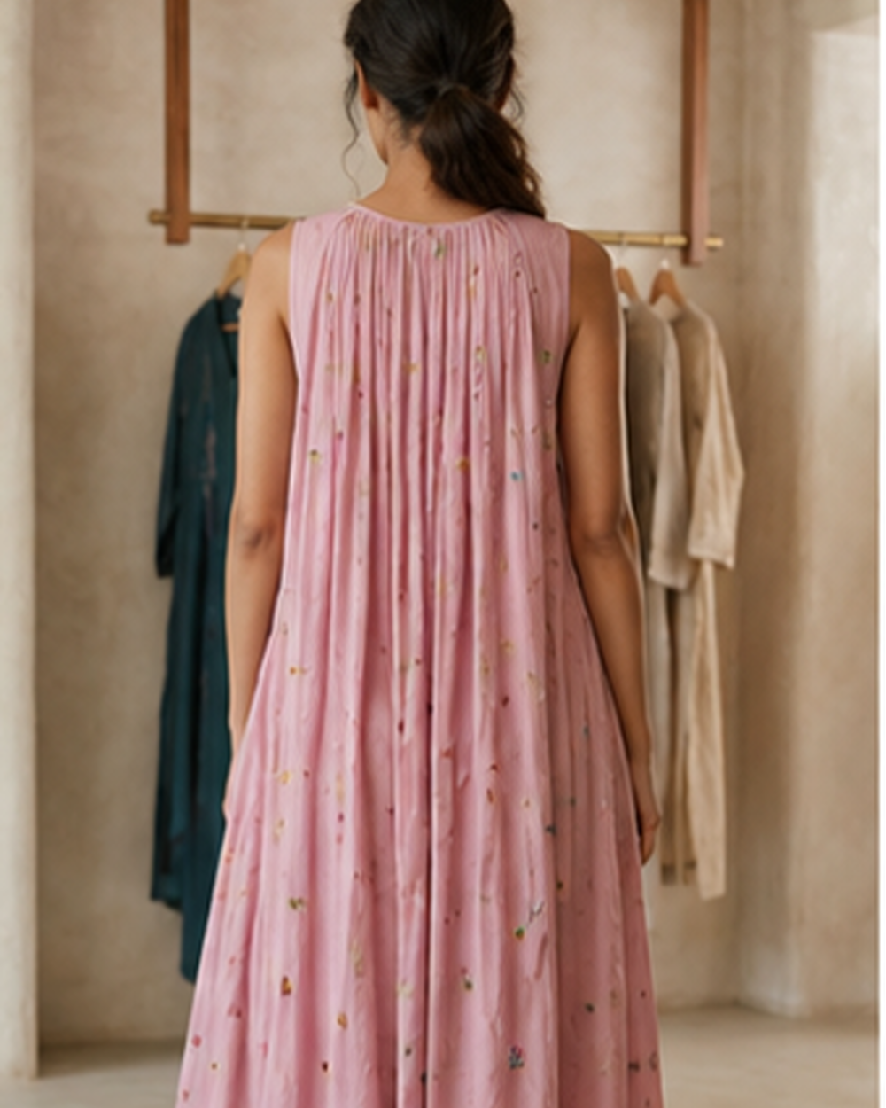 Blush Pink Sleeveless Pleated Kurta  AYLN008