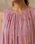 Blush Pink Sleeveless Pleated Kurta  AYLN008
