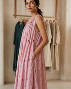 Blush Pink Sleeveless Pleated Kurta  AYLN008