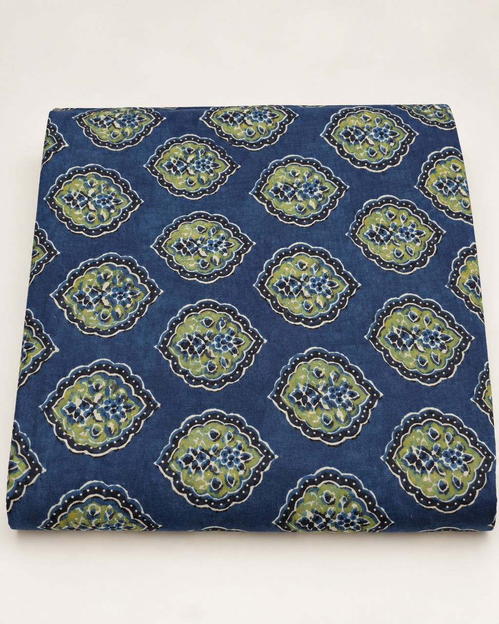 Indigo Blue & Olive Printed Fabric