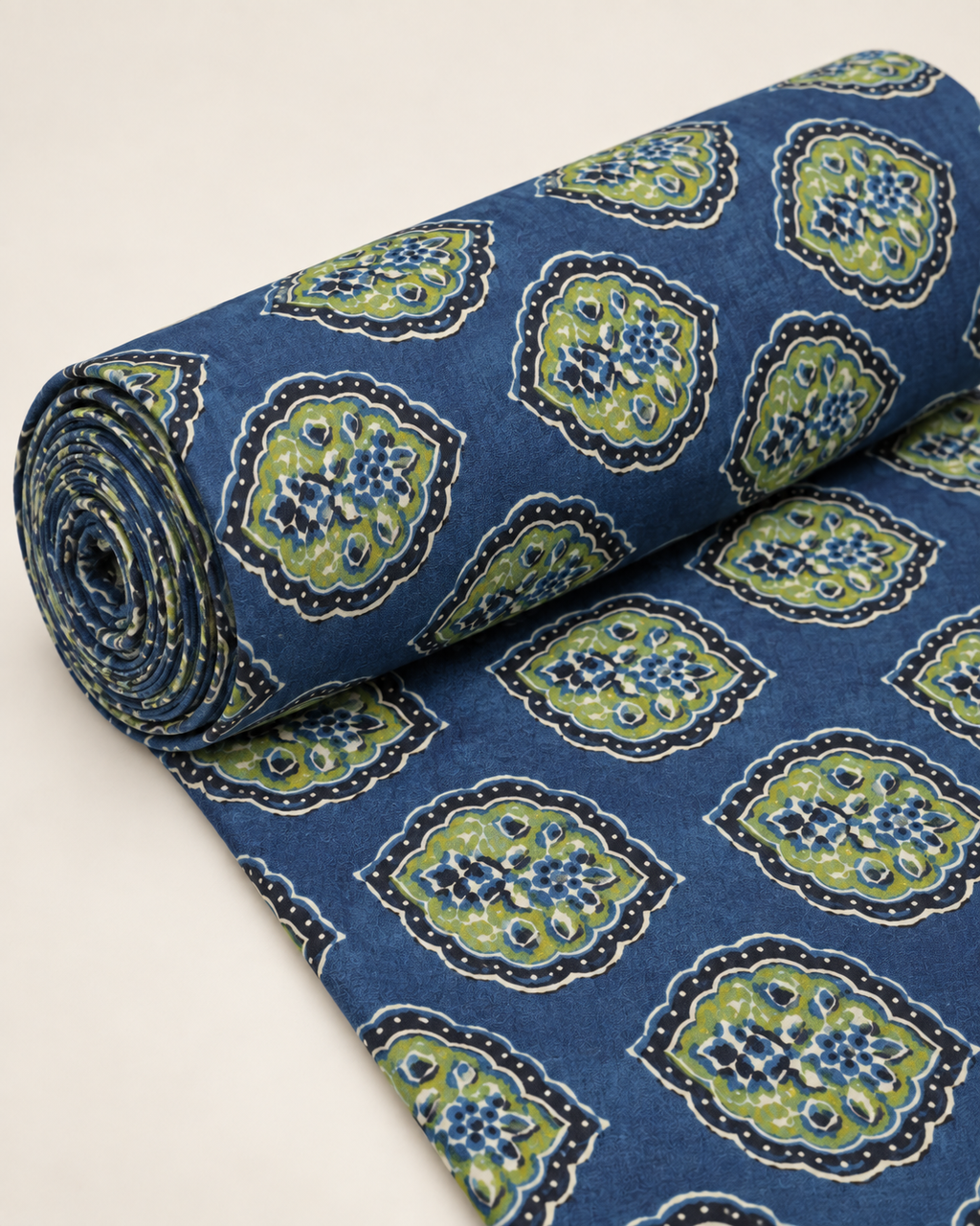 Indigo Blue & Olive Printed Fabric