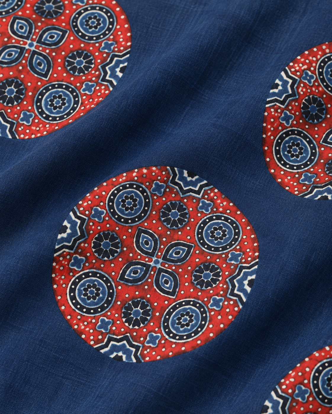 Navy Blue Ajrak Fabric with Rust Medallion Print
