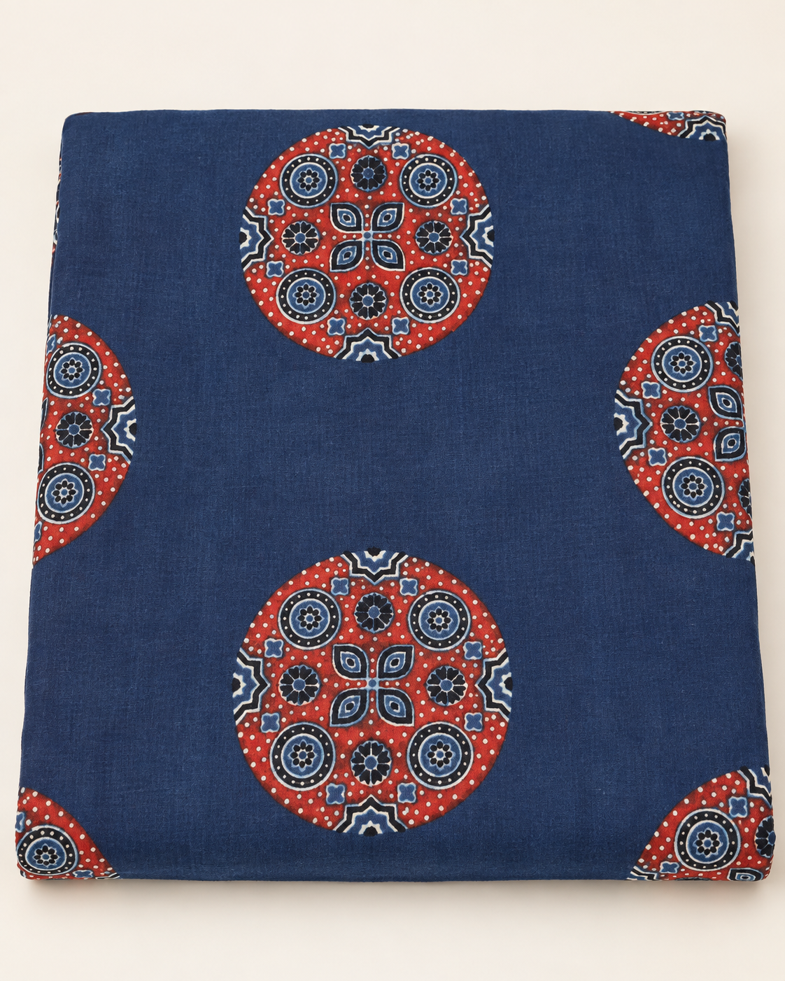 Navy Blue Ajrak Fabric with Rust Medallion Print