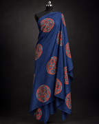 Navy Blue Ajrak Fabric with Rust Medallion Print