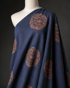 Navy Blue Ajrak Fabric with Rust Medallion Print