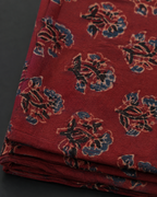 Brick Red Ajrak Print Fabric with Floral Motifs