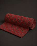 Brick Red Ajrak Print Fabric with Floral Motifs