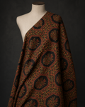 Black Fabric with Rust and Ochre Floral Medallions