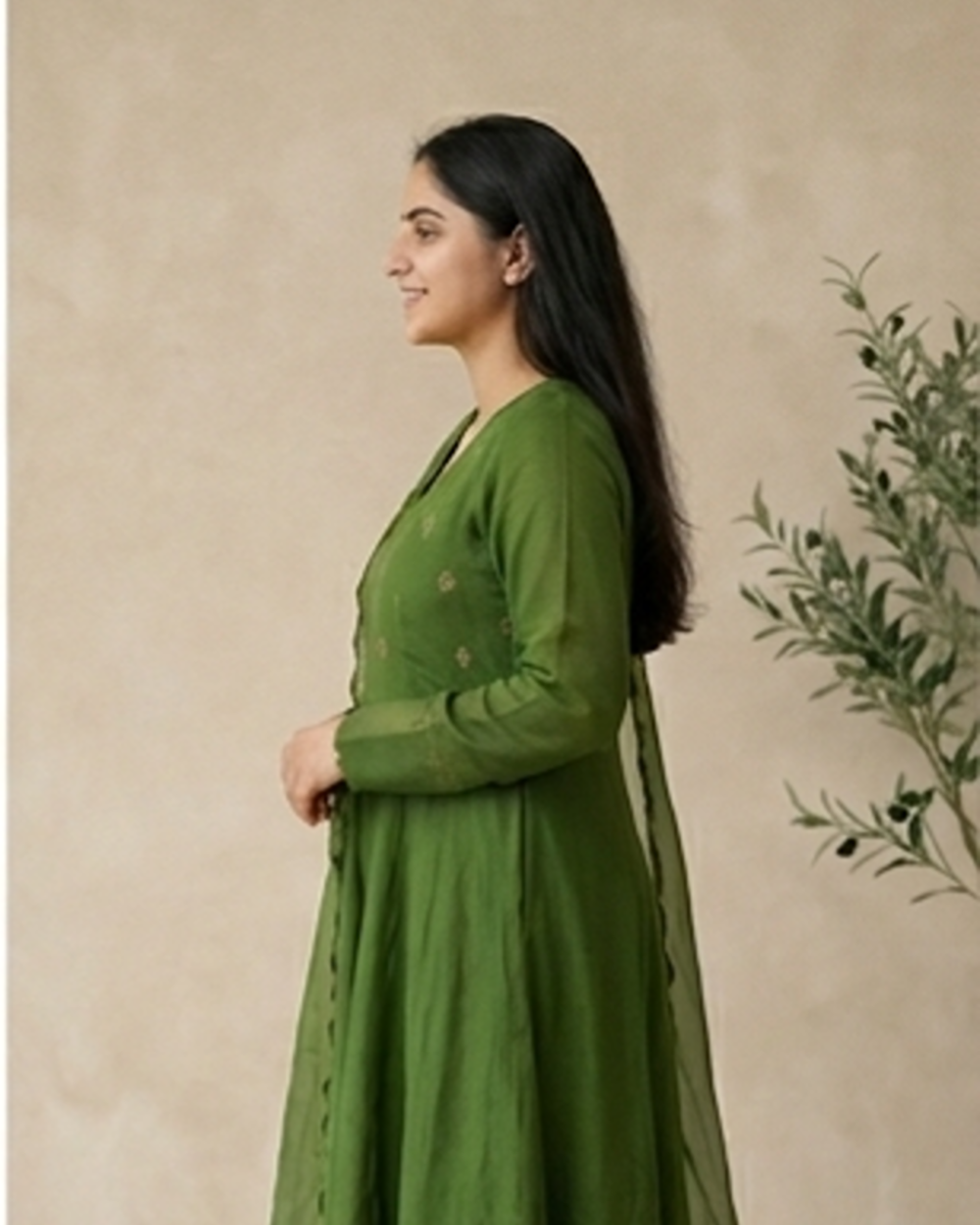 Green Mul Chanderi Hand worked Party Wear Set AYLN0018