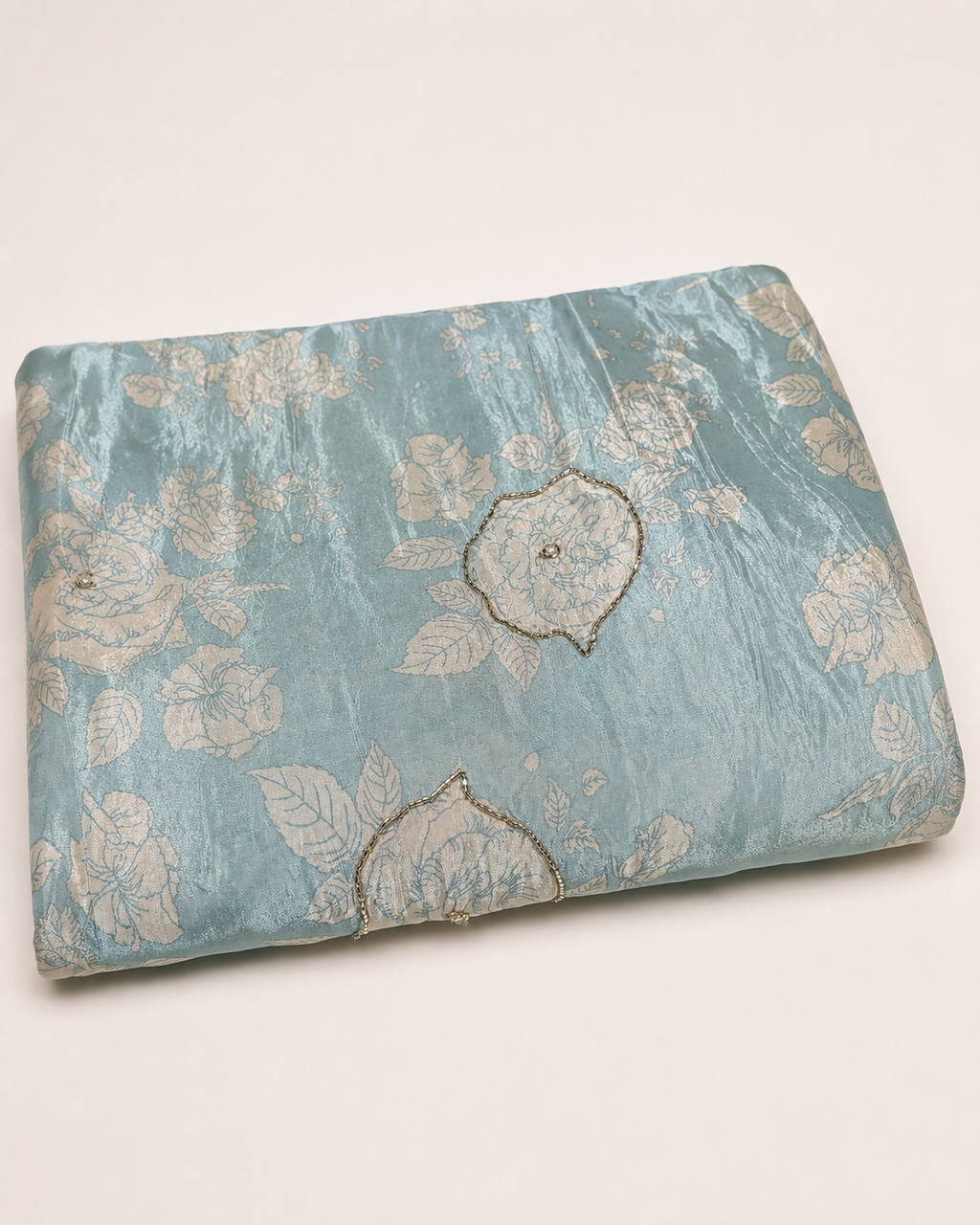 Seafoam Green Floral Fabric with Gold-Tone Embellishments