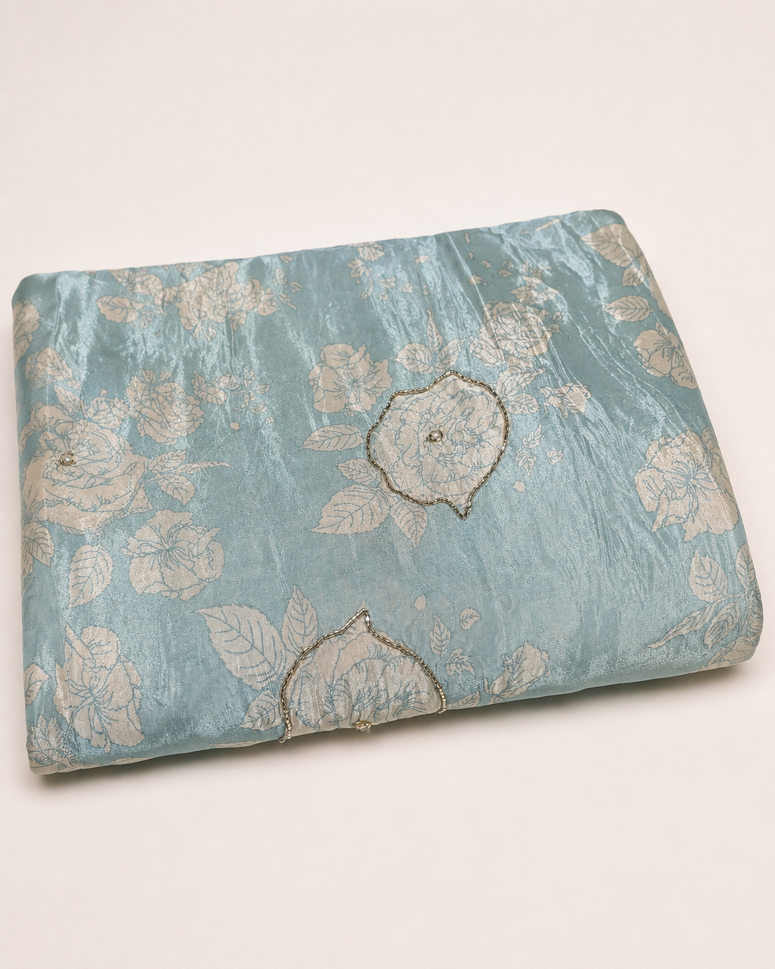 Seafoam Green Floral Fabric with Gold-Tone Embellishments
