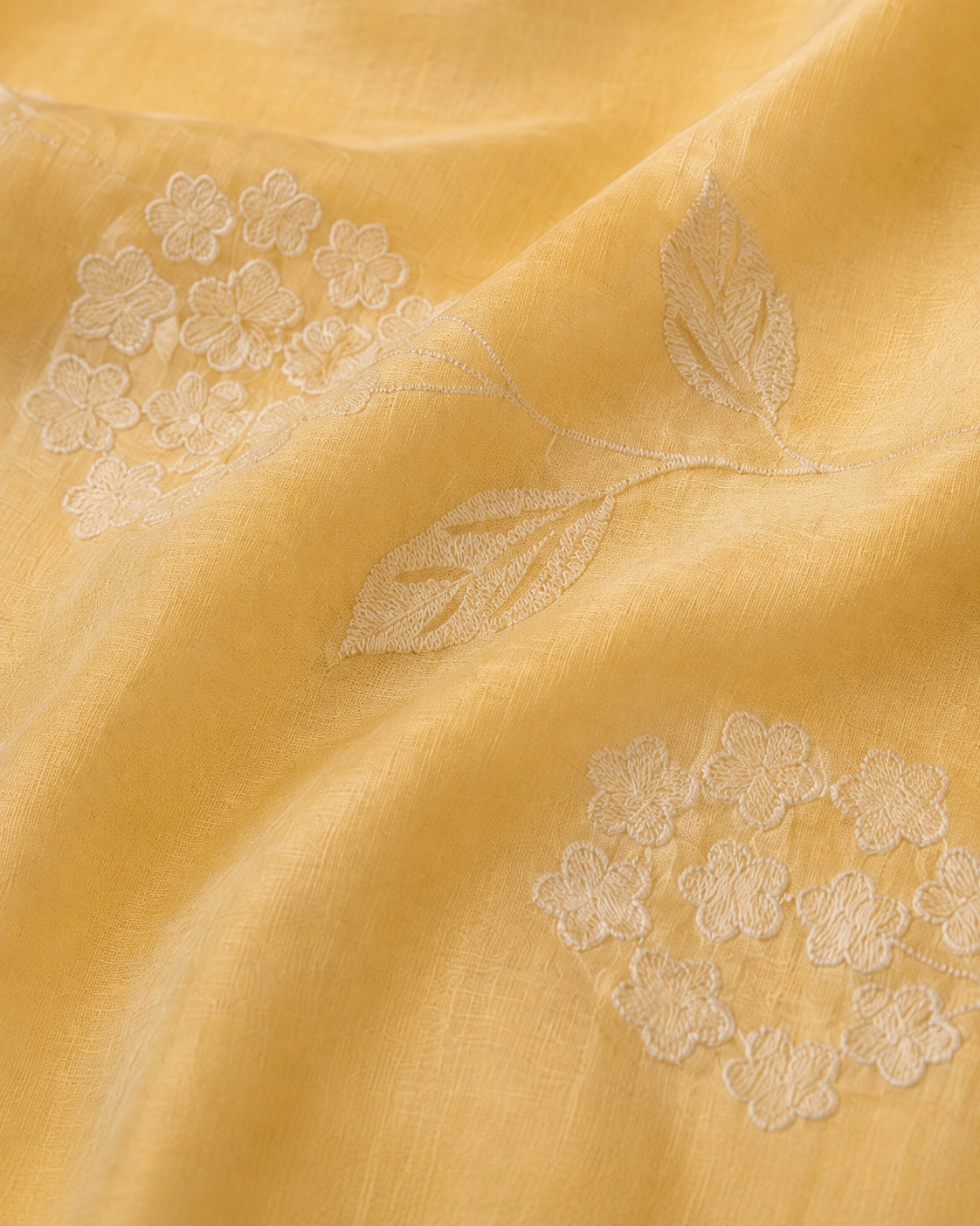 BabyYellow Mul Chanderi Embroidered Fabric