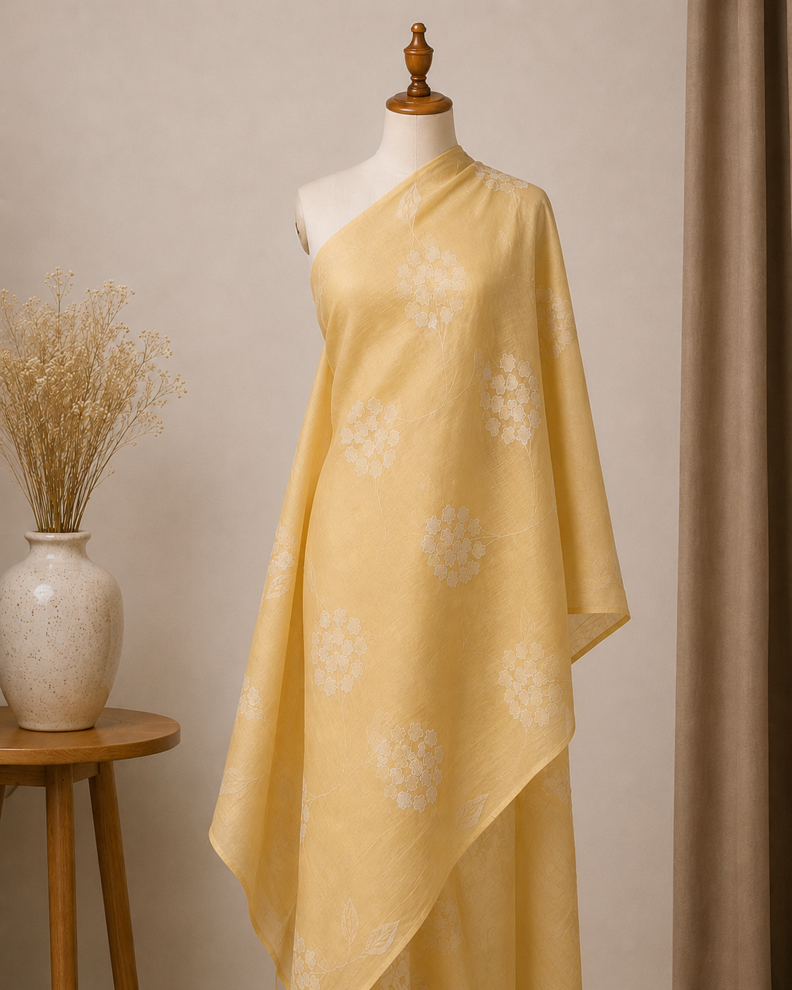 BabyYellow Mul Chanderi Embroidered Fabric