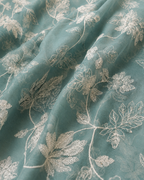 Teal Blue  Mul Chanderi Embroidered Fabric